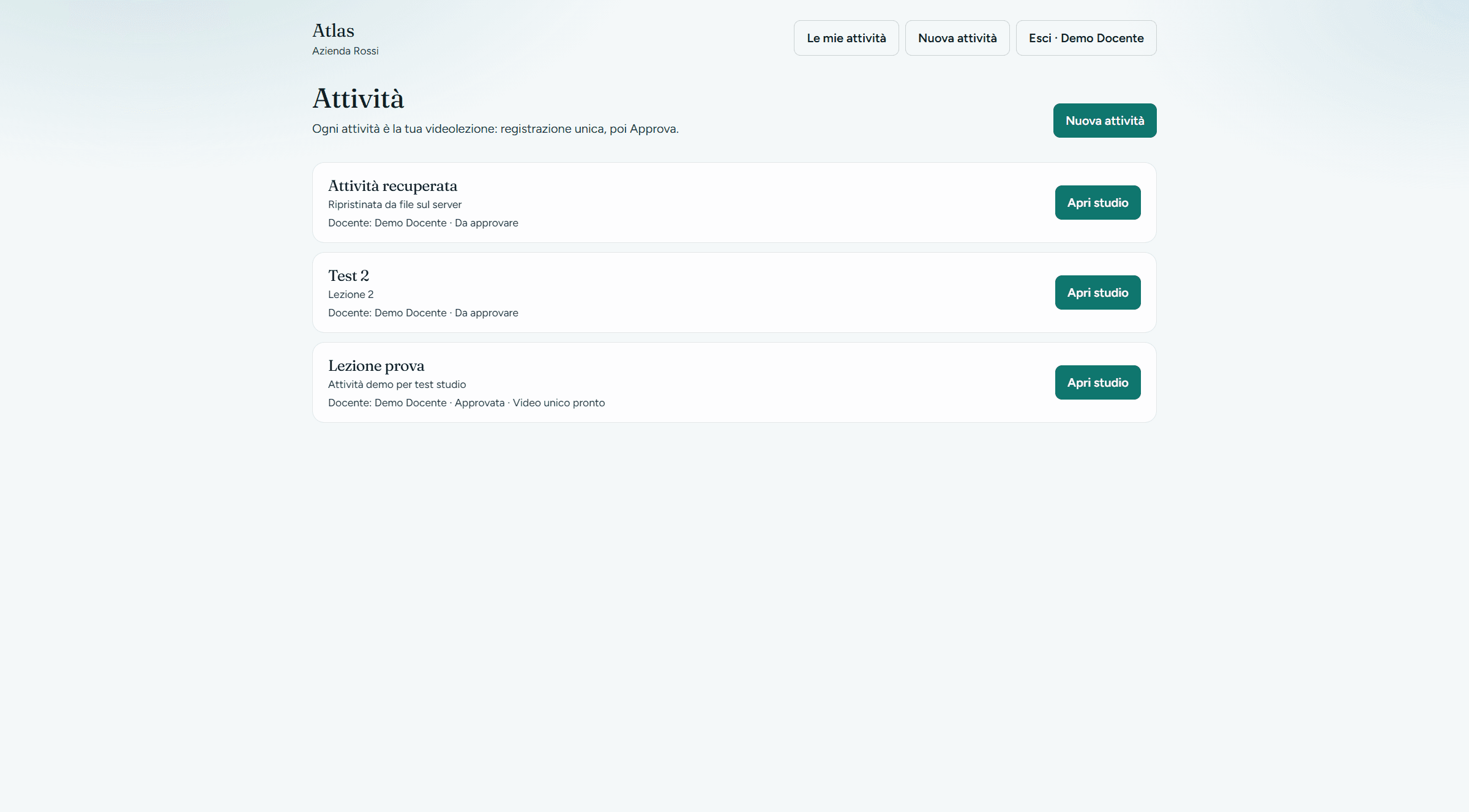 Dashboard attività del docente